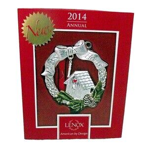 Lenox Bless This Home 2014 Ornament Birdhouse Wreath Silver Boxed Christmas NIB
